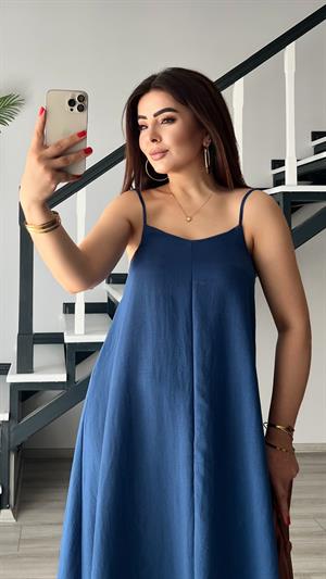 Lacivert Premium Askılı Elbise