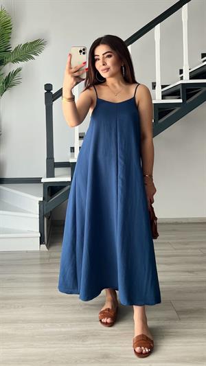 Lacivert Premium Askılı Elbise