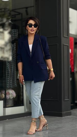 Lacivert Regular Tek Düğme Blazer Ceket 