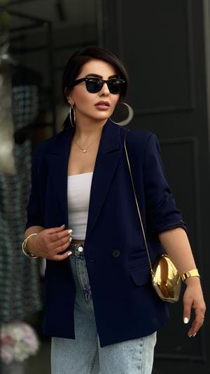 Lacivert Regular Tek Düğme Blazer Ceket 
