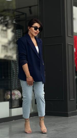 Lacivert Regular Tek Düğme Blazer Ceket 