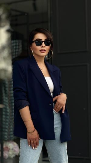 Lacivert Regular Tek Düğme Blazer Ceket 