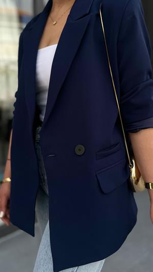Lacivert Regular Tek Düğme Blazer Ceket 