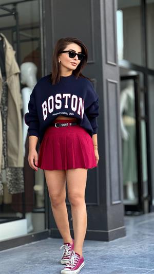 Lacivert Sırtı Fermuarlı Tasarım Sweatshirt