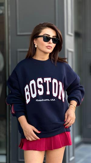 Lacivert Sırtı Fermuarlı Tasarım Sweatshirt