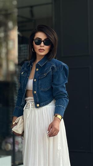 Lacivert Vatkalı Denim Ceket 