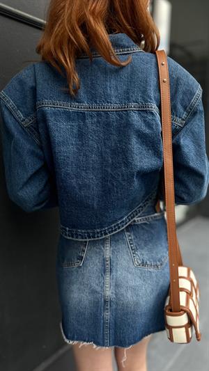 Lacivert Vatkalı Denim Ceket 
