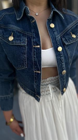 Lacivert Vatkalı Denim Ceket 