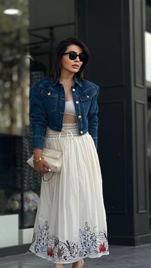 Lacivert Vatkalı Denim Ceket 