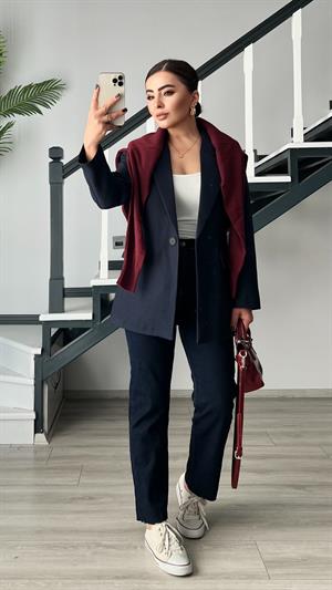 Lacivert Yün Effect Blazer Ceket