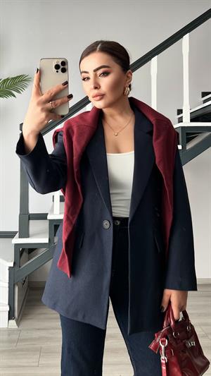 Lacivert Yün Effect Blazer Ceket