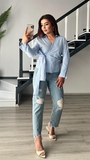 Lazer Kesim Yırtıklı Mom Jean (1786-2)