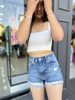 Laser Printed Mini Denim Shorts