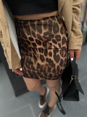Leopar Desen Astarlı Mini Tül Etek