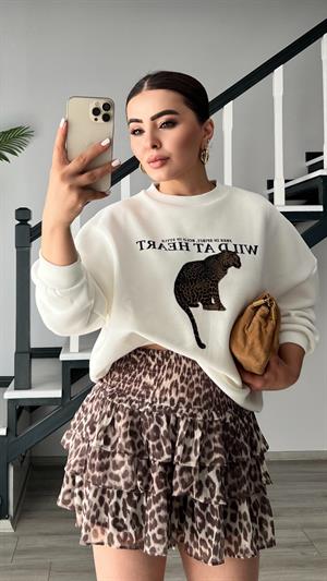 Leopar Desen Bel Gipeli Mini Etek
