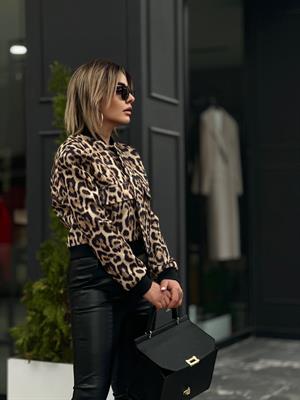 Leopar Desen Bomber Ceket 