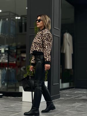 Leopar Desen Bomber Ceket 