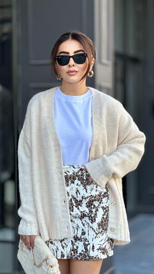 Leopar Desen Gabardin Mini Etek 