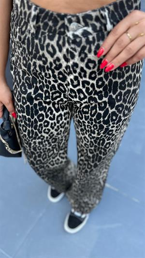 Leopar Desen Gabardin Pantolon 