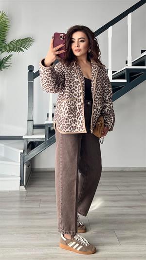 Leopar Desen Kapitone Astarlı Ceket