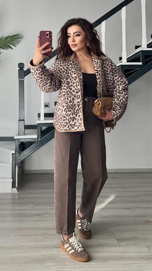 Leopar Desen Kapitone Astarlı Ceket