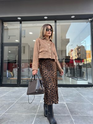 Leopard Print Satin Skirt