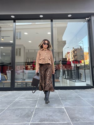 Leopard Print Satin Skirt