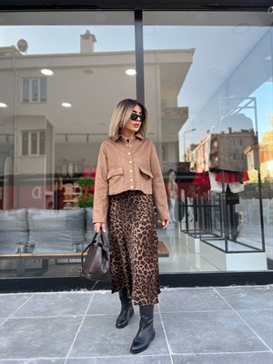 Leopard Print Satin Skirt