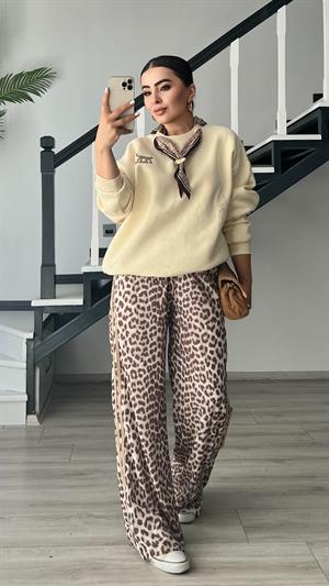Leopar Desen Saten Pantolon