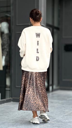 Leopar Desen Saten Verev Etek