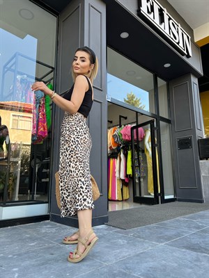 Leopar Desenli Saten Etek