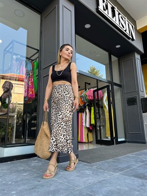 Leopar Desenli Saten Etek
