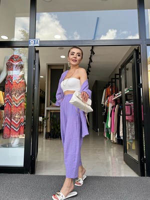 Lila Gofre Kumaş Takım