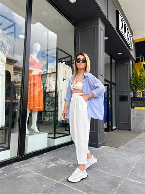 Lila Oversize Tensel Gömlek 