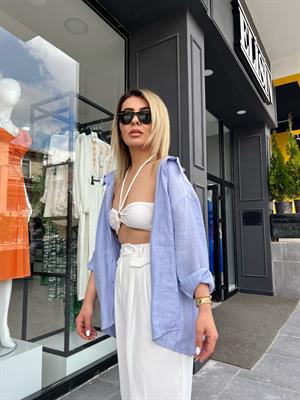 Lila Oversize Tensel Gömlek 