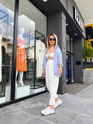 Lila Oversize Tensel Gömlek 