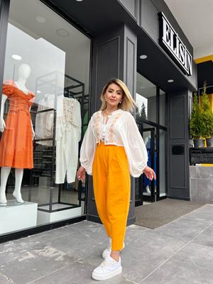 Mango Beli Lastikli Piliseli Müslin  Pantolon