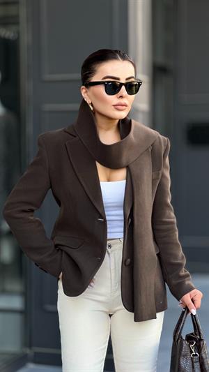 Marka Model Acı Kahve Şal Detaylı Blazer Ceket 