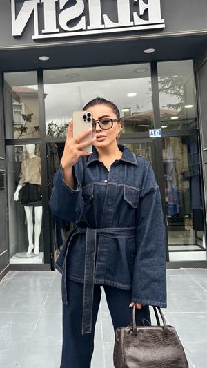 Marka Model Belden Bağlamalı Denim Takım
