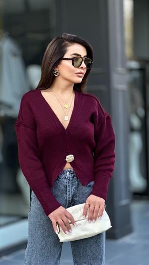 Marka Model Bordo Premium Gold Düğme Biyeli Hırka