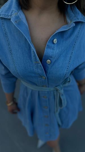 Brand Model Belt Detail Denim Dress