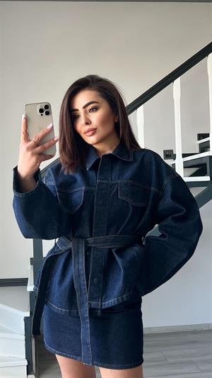 Marka Model Lacivert Belden Bağlamalı Çıtçıtlı Gömlek 