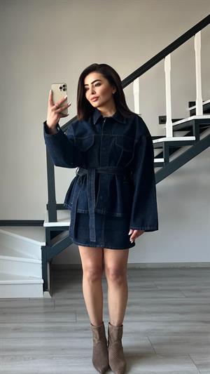 Marka Model Lacivert Belden Bağlamalı Çıtçıtlı Gömlek 