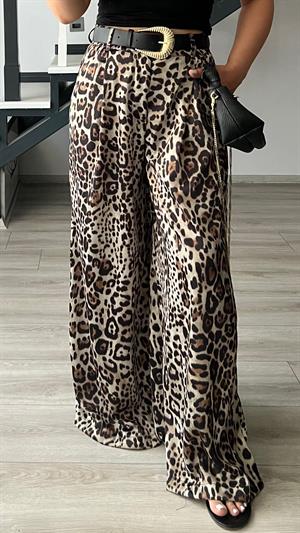 Marka Model Leopar Desen Kemerli Saten Pantolon