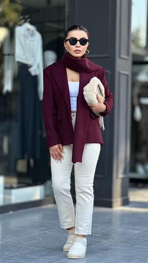 Marka Model Mürdüm Şal Detaylı Blazer Ceket