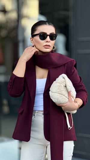 Marka Model Mürdüm Şal Detaylı Blazer Ceket