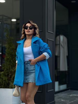 Mavi Astarı Çizgili Buklet Kaban