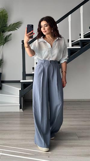 Mavi Boydan Çizgili Oversize Gömlek