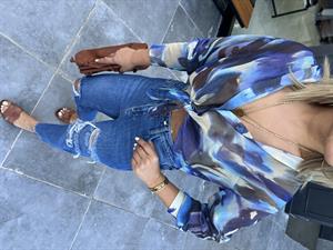 Blue Patterned Tie-Up Crop Shirt
