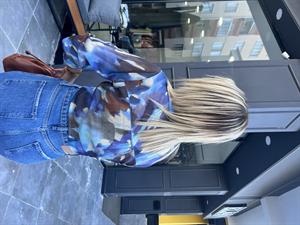 Blue Patterned Tie-Up Crop Shirt